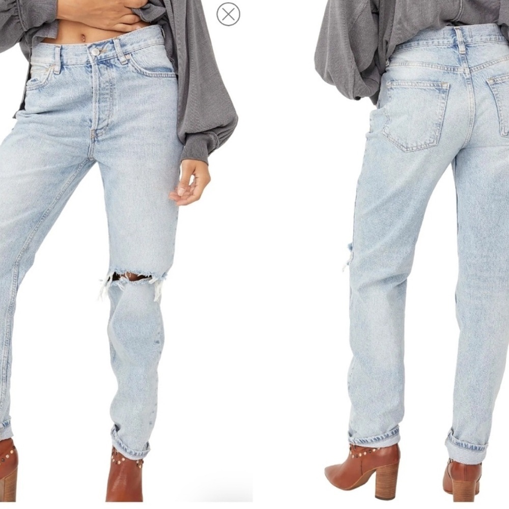 WE THE FREE The Lasso Straight Leg High Rise Distressed Jean Size 28